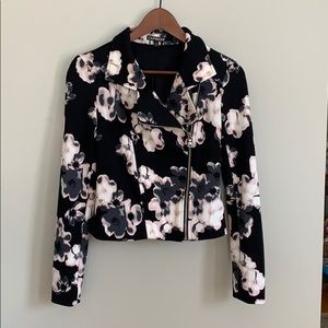 Express floral neoprene biker jacket XS